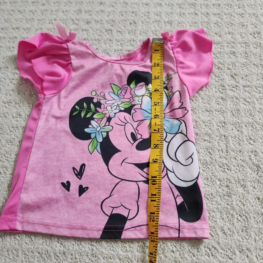 Disney Junior Minnie Mouse Pajama Set Girls 2T Pink Tie‎ Dye Floral Hearts